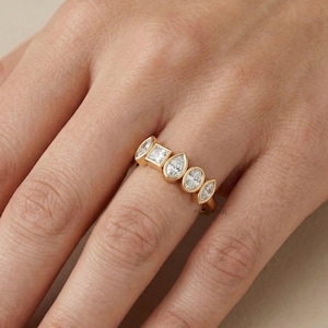 0.38 CTW Multi-Shaped Labor gewachsen Diamant Band, 14K Gold gemischt Form halber Eternity Ring, einzigartige Jubiläum Ehering für Sie