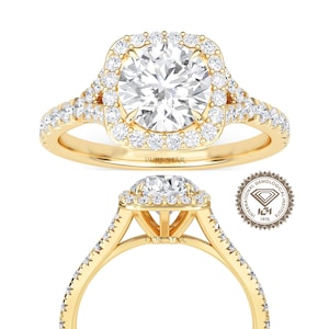Lab Grown Diamond Wedding Set: 2 CT Round Halo Ring, D/E VVS-VS