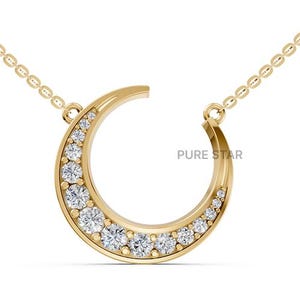 14k Gold Lab Diamond Crescent Moon Necklace - Celestial Jewelry Gift