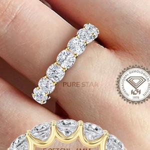 Cushion Cut Lab Grown Women Wedding Band, Rose Gold Diamond Band, Full Eternity Cushion Band, Handmade Gift Of Band For Women, Band Jewelry