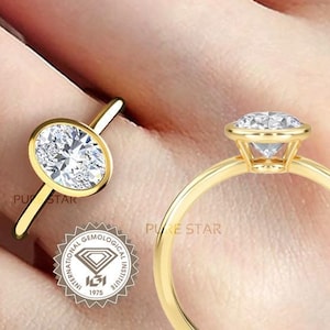 Oval Cut Lab Grown Diamond Ring, Rose Gold Solitaire Engagement Ring, Lab Grown Diamond Ring For Women, Bezel Cut Solitaire Ring