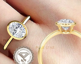 Oval Bezel Lab Grown Diamond Ring 2 CT, Oval Lab Diamond Engagement Ring, Bezel Setting Engagement Ring, Certified IGI Lab Diamond Ring