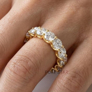 Round Cut Lab Grown Diamond Eternity Band, VVS-VS Clarity Eco Friendly Diamond Wedding Band, 14K Yellow Gold Stacking Diamond Band For Her
