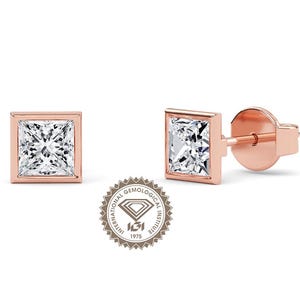 Princess Cut Lab Grown Diamond Solitaire Earrings, Screw Back Studs For Her, 1.00 To 4.00 TCW Princess Diamond Earrings, Anniversary Gifts