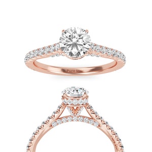 IGI Certified Round Lab Grown Diamond Engagement Ring, Round Lab Diamond Hidden Halo Wedding Ring, Diamond Ring, Anniversary Gift Ring