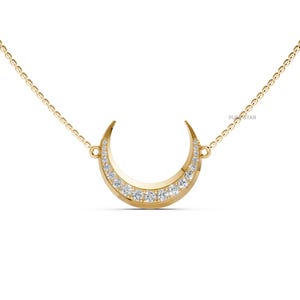 14k Gold Diamond Crescent Moon Necklace: Lab Grown Diamond Choker