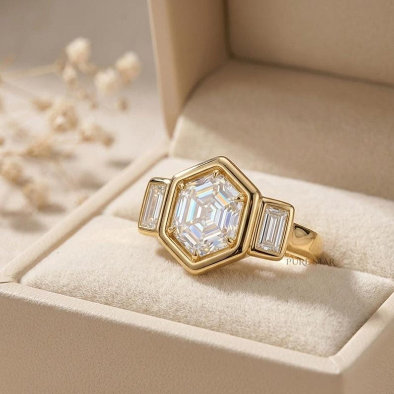 Handmade geometric diamond bridal ring crafted with lab grown diamonds and solid gold.
