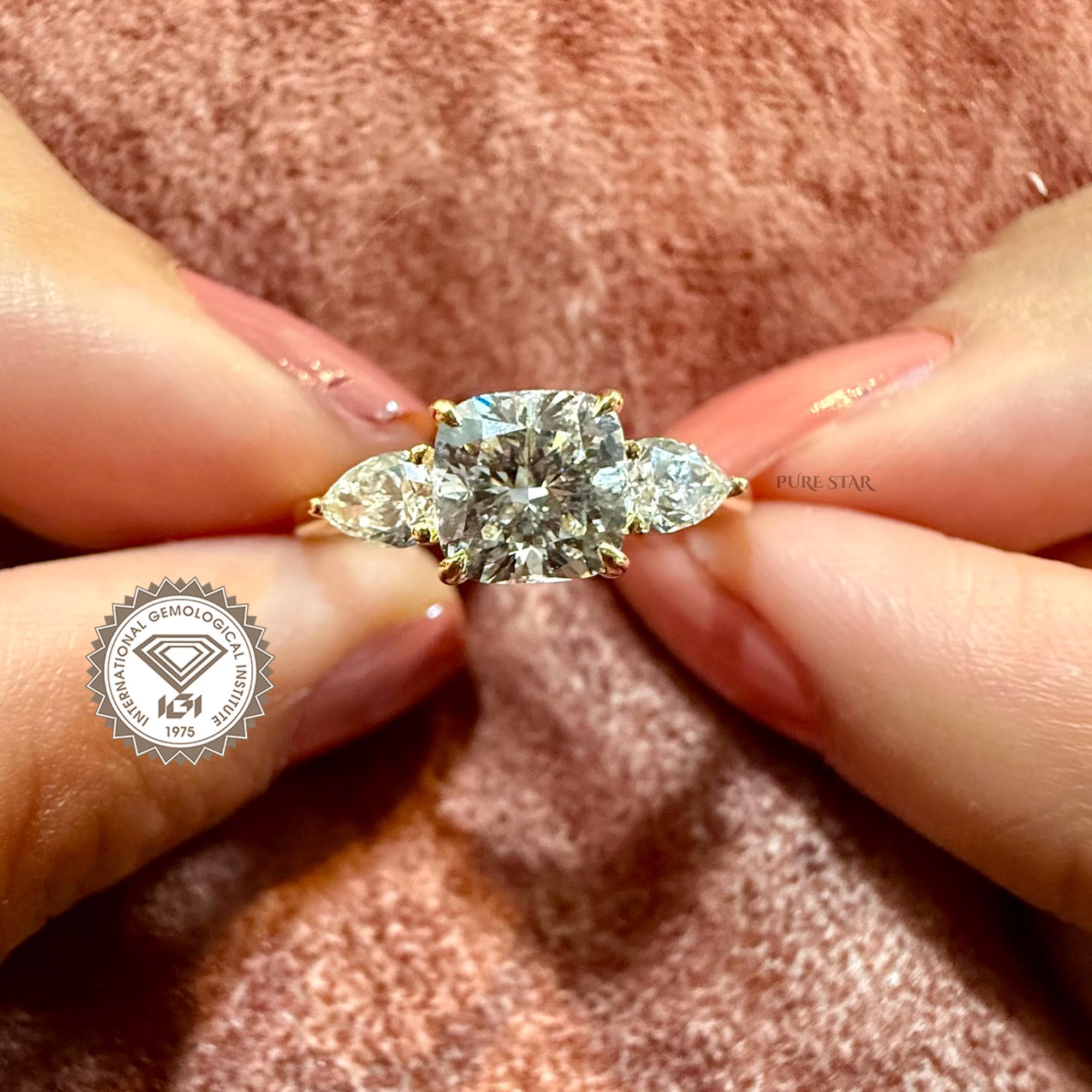 1.50ct Cushion Cut Engagement Ring, IGI Certified, Lab Diamond Ring, Three Stone Diamond Engagement Ring, Lab Grown Diamond Engagement Ring