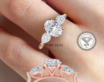 3 Stein Oval Diamant Verlobungsring, IGI-zertifizierter Diamantring für Frauen, minimalistisches Design, perfektes Geschenk zum Jahrestag