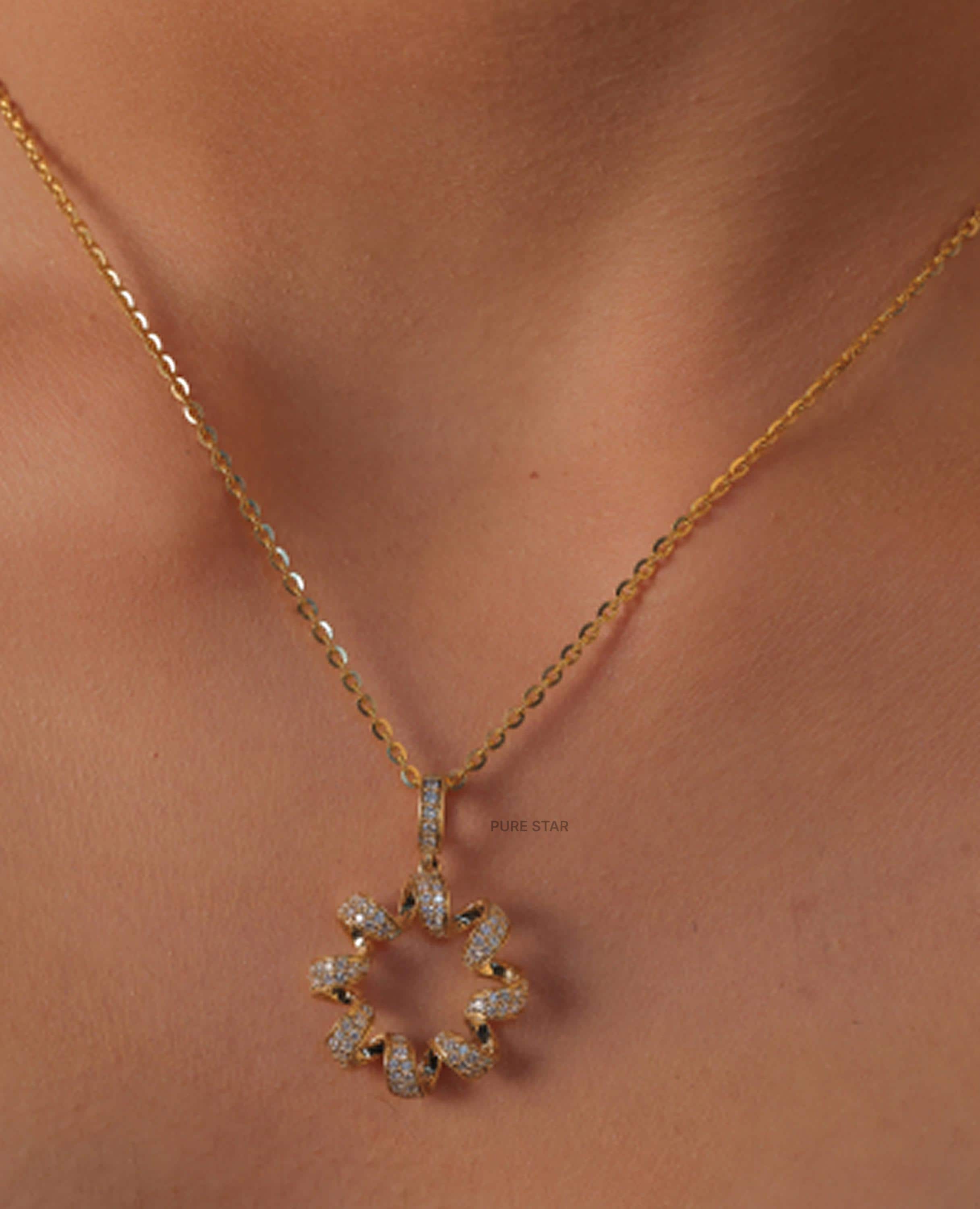 Round Cut Lab Diamond Floral Necklace, EF-VVS Lab Grown Diamond Necklace, Cluster Diamond Wedding Necklace, Dainty Necklace For Her