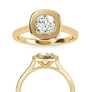Cushion Lab Grown Diamond Bezel Set Ring, Cushion Diamond Enagagement Ring, Lab Created Diamond Ring, Birthday Gift For Women