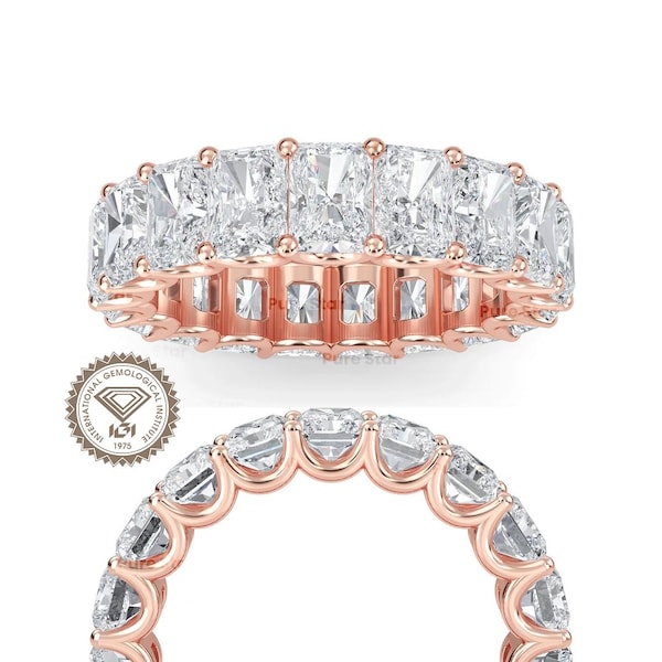 Alliance en or avec diamants de laboratoire taille radiant, sertis griffes en U, bague d'éternité empilable, cadeau d'anniversaire pour elle