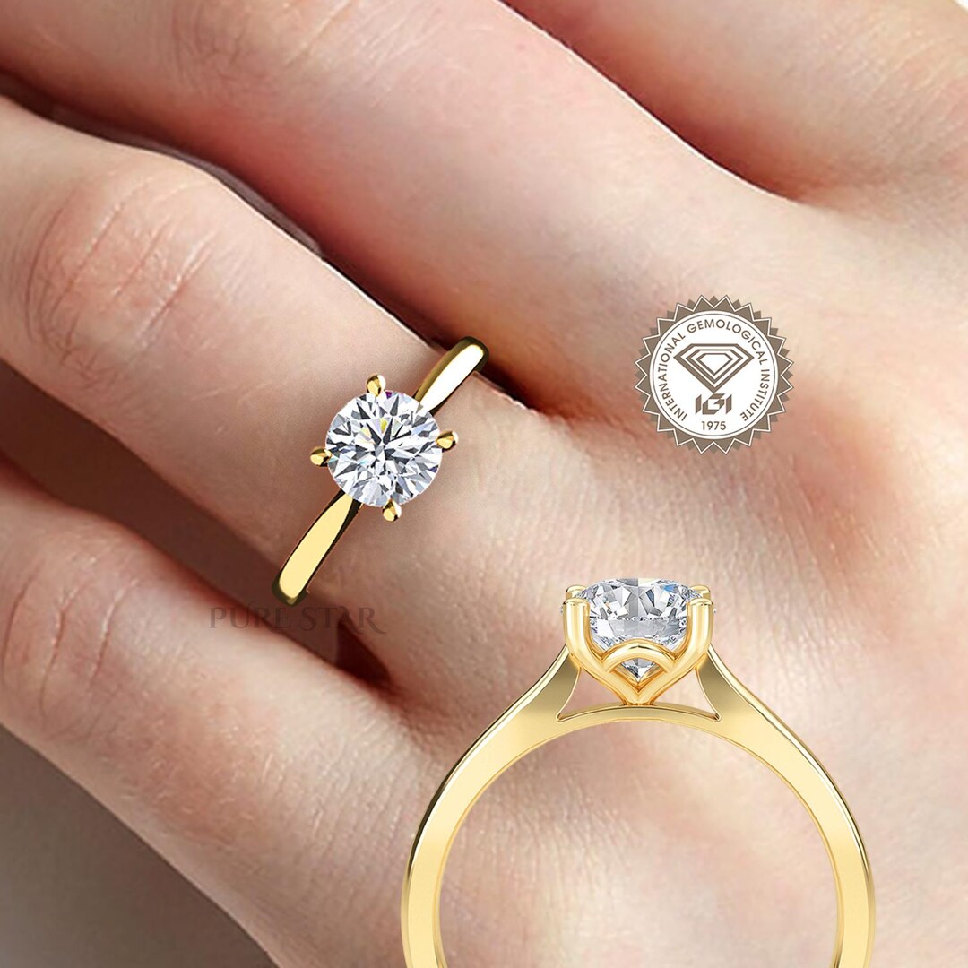 Solid 14k Rose Gold Solitaire Ring, Carat DE/VVSVS Round Cut