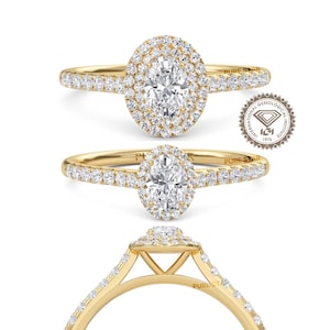 Anello di fidanzamento ovale con diamante creato in laboratorio, anello in oro.