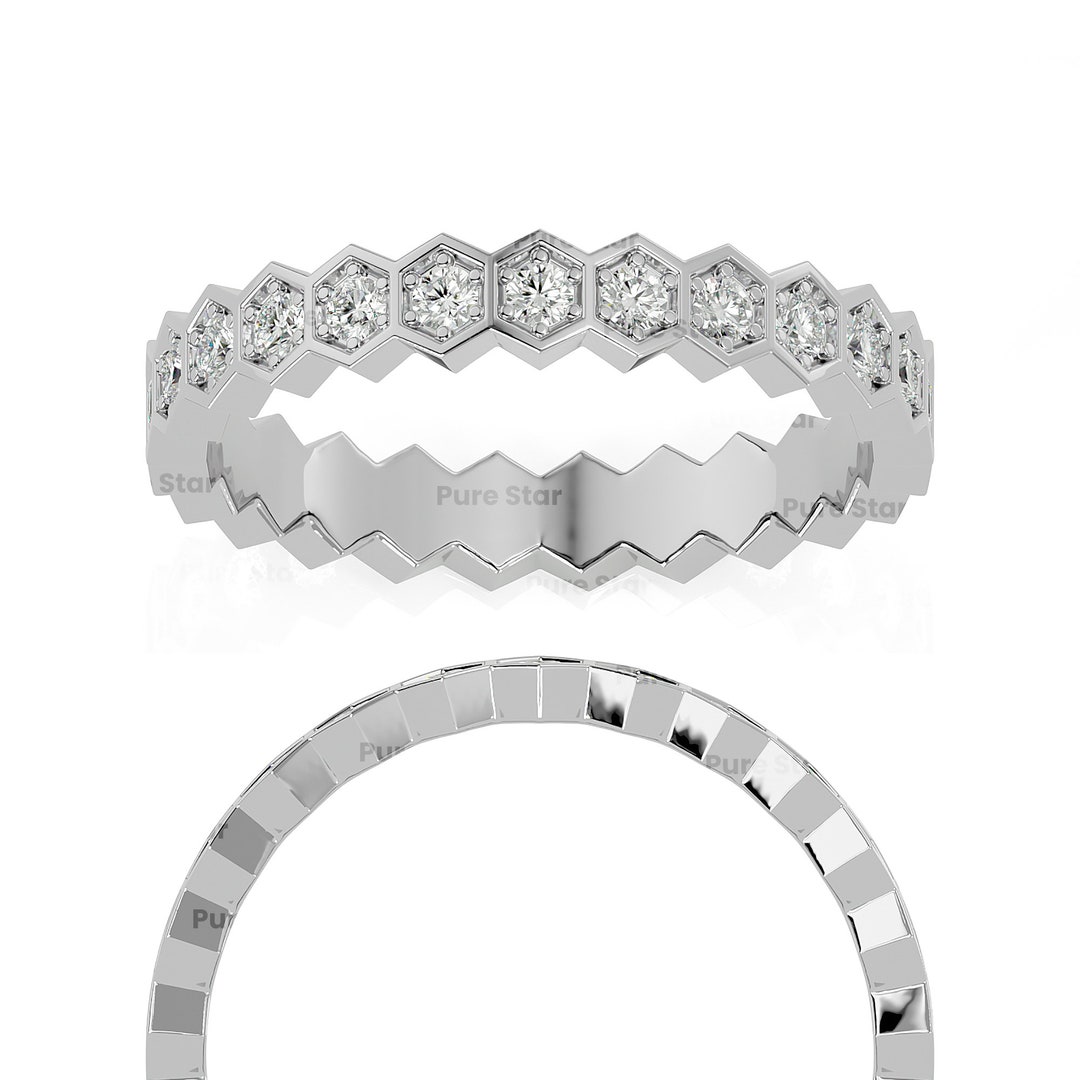 Full Eternity Wedding Band Real Lab Grown Diamond Ring Round Cut ...