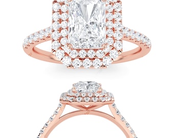 Strahlend geschliffener Labrador Diamant Verlobungsring, 14k Roségold Einzigartiges Geschenk zum Hochzeitstag