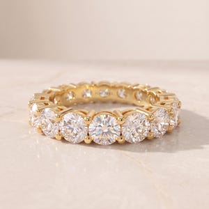 Anillo de eternidad completo con diamantes cultivados en laboratorio, alianza de oro de talla redonda, anillo de boda apilable, 10K 14K 18K