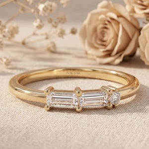 Benutzerdefinierte Diamant Morse-Code Ring Lab gewachsen Diamant Ehering Baguette & Runde Diamant Stapelring Minimal jeden Tag Band Geschenk für Sie