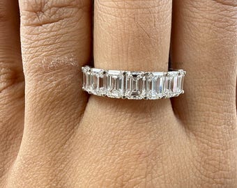 Emerald Cut Lab Grown Diamond Eternity Ring, Ring for Men or Women, Full Eternity Band, Half Eternity Ring, Wedding Bridal Matching Band