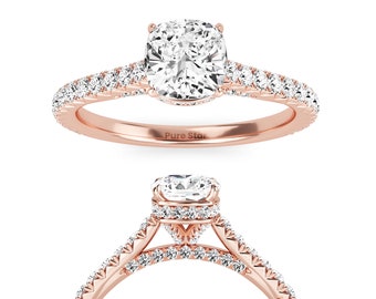 Kissenschliff Labor Diamant Verlobungsring Gelb & Rosegold Vorschlag Ring für Frauen Diamant Ring, handgemachtes Geschenk für Frauen Ring Schmuck