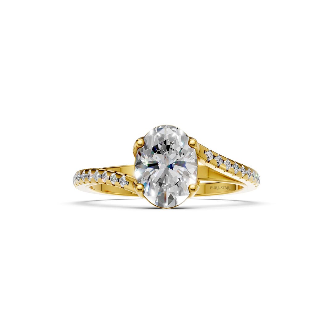 Oval Halo Diamond Ring Lab Grown Engagement Ring 14K Gold Half Eternity ...