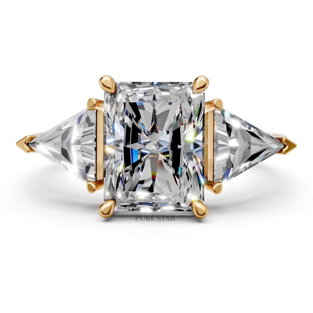 Triangle Lab Diamond Radiant & Triangle Lab Grown Diamond Engagement Ring, 14K Yellow Gold ...