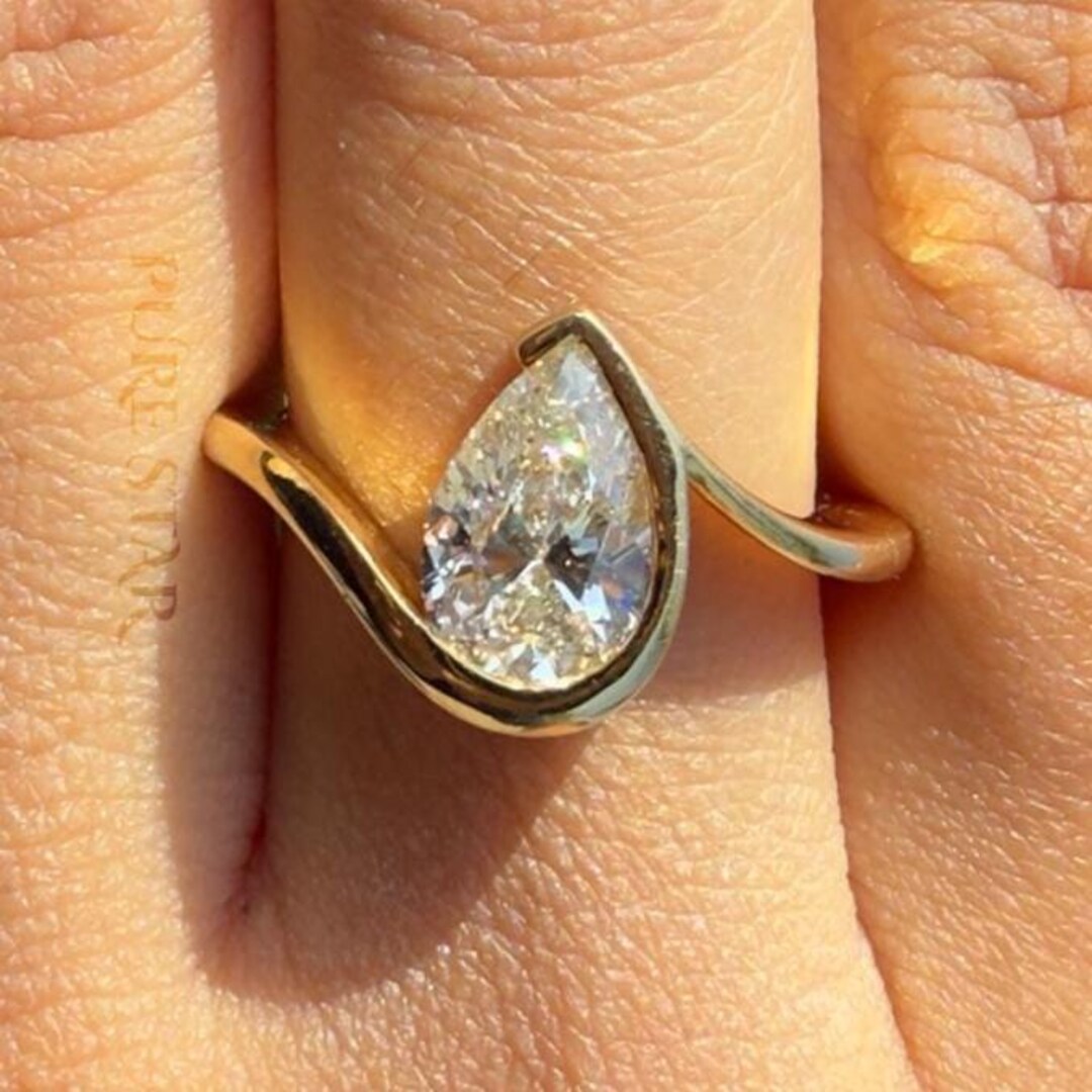 East West Pear Diamond Ring Lab Grown Engagement Ring 10K, 14K, 18K ...
