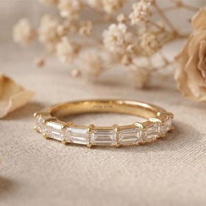 0.8ct Baguette Schliff Lab Grown Diamant halbe Eternity Ring 14K Weißgold Hochzeit Band Jubiläum Geschenk für Frau Frauen