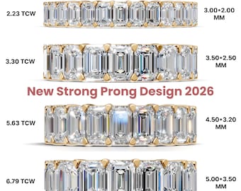 Emerald Cut Lab Grown Diamond Eternity Ring, 14K Solid Gold Wedding Band, Full Eternity Bridal Ring