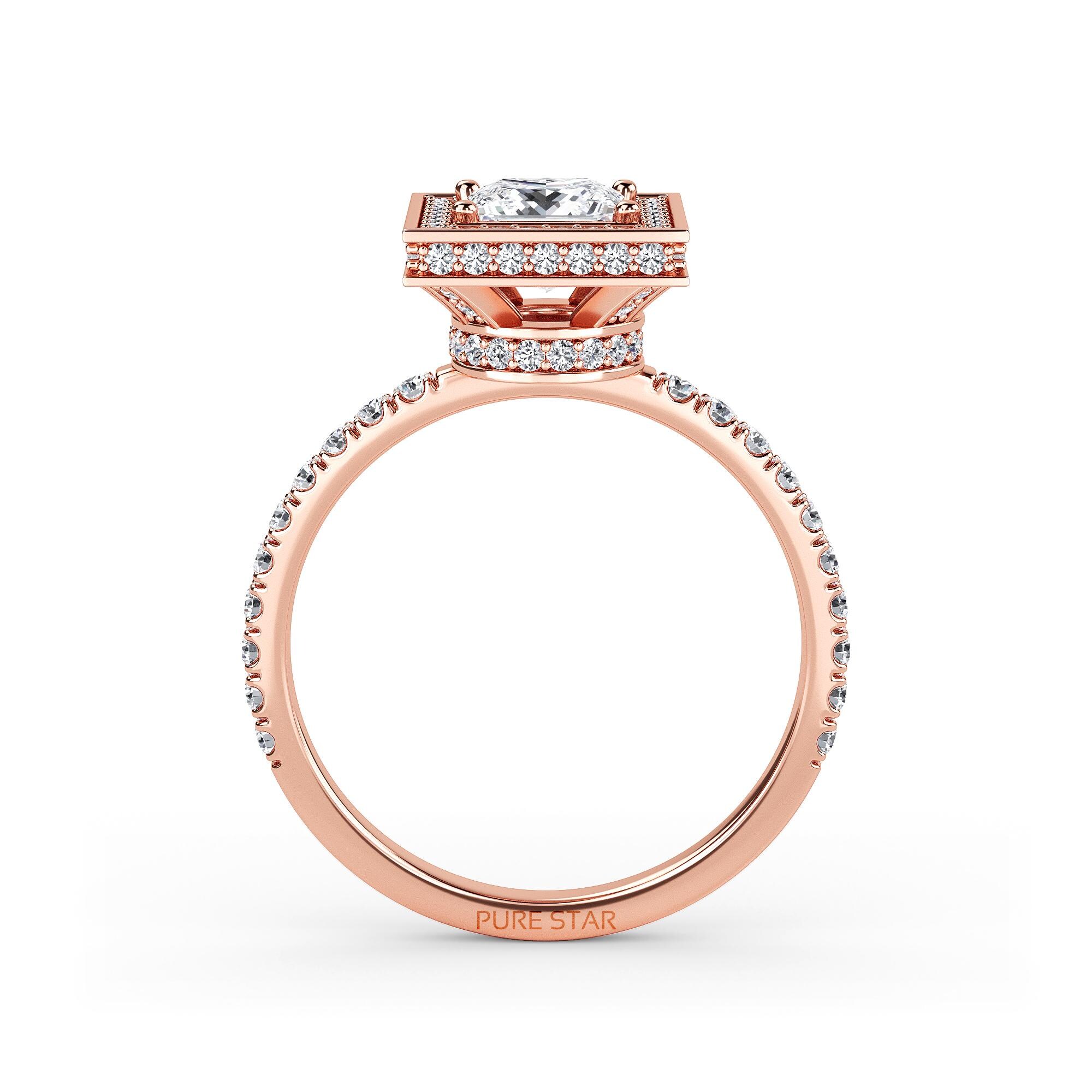 Princess Cut Lab Grown Diamond Ring | Hidden Halo CVD Gold Engagement ...