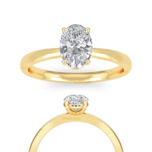 Oval Cut Lab Grown Diamond Engagement Ring, 14k Yellow Gold Halo Solitaire, Minimalist Wedding Anniversary Gift