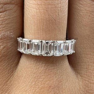 Emerald Cut Lab Grown Full Eternity Wedding Band For Women Diamond Eternity Ring Dainty Gold Engagement Ring Handmade Gift For Women Ring