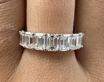 Emerald Cut Lab Grown Full Eternity Wedding Band For Women Diamond Eternity Ring Dainty Gold Engagement Ring Handmade Gift For Women Ring