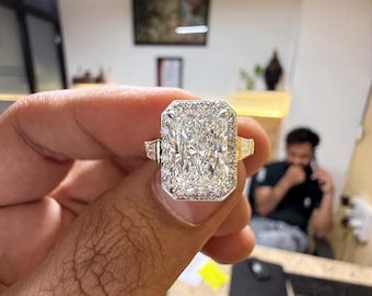 Drei Stein Labor Diamant Ring gewachsen, 2ct Radiant Cut Verlobungsring, Seite Baguette, Weißgold, Gelbgold, Roségold, Ehering