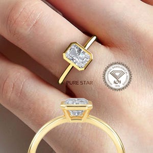 Radiant Bezel Lab Grown Solitaire Ring, Lab Grown Diamond Engagement Ring, Yellow Gold Solitaire Wedding Ring, Bezel Engagement Ring