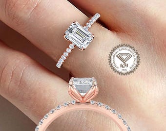 Smaragdschliff Diamant-Verlobungsring, 14k Rose Gold Braut Ehering, einzigartiger Versprechensring für Frauen