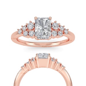 2.00CT Radiant Cut Labor gewachsener Diamant Cluster-Verlobungsring, 14K massiver Gelbgoldring, zertifiziertes CVD Diamantenvorschlagsring Geschenk für Frauen