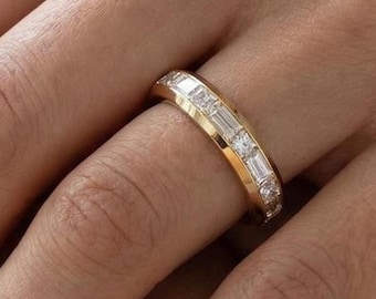 Baguette & Princess Cut Lab Grown Diamond Eternity Band 2.09 CTW Full Eternity Wedding Ring Anniversary Stackable Band