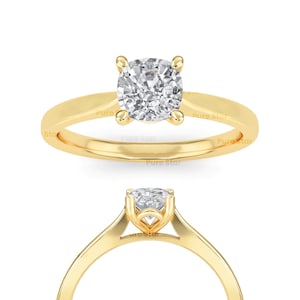 18k Yellow Gold Cushion Cut Lab Grown Diamond Engagement Ring, Unique Jewelry for Women, Wedding Anniversary Gift
