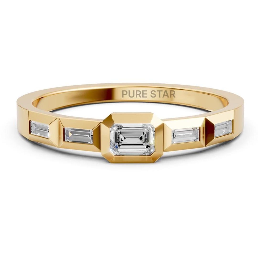 Lab Grown Diamond Wedding Band 14K Gold 0.50 CTW Emerald & Baguette ...