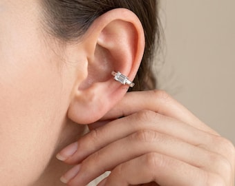 Emerald Cut Lab Grown Diamond & Moissanite Ear Cuff No Piercing Earring