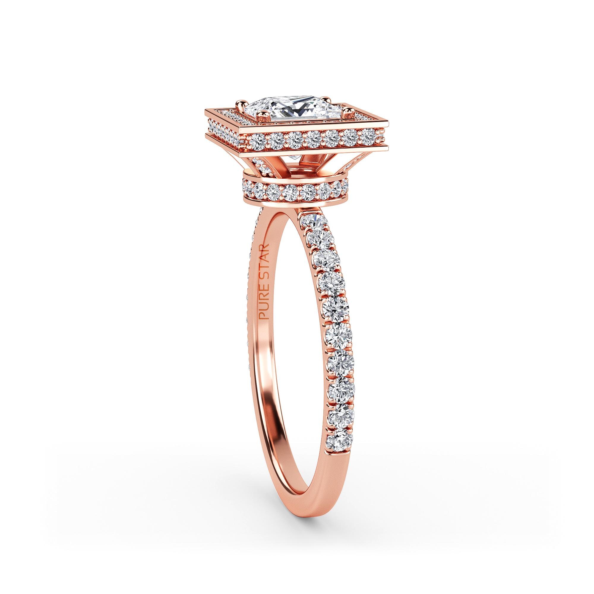 Princess Cut Lab Grown Diamond Ring | Hidden Halo CVD Gold Engagement ...