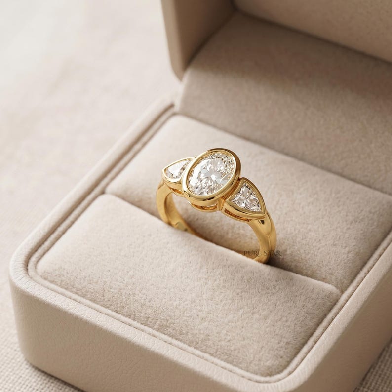 Sustainable lab created diamond engagement ring in solid yellow gold for women.