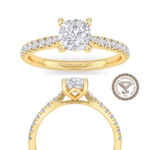 Lab Grown Diamond Ring, 2 CT Cushion Cut Lab Diamond Engagement Ring, Cushion Cut Lab Created Diamond Ring IGI Certified, Lab Diamond
