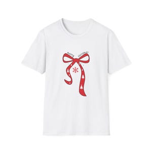 T-shirt rouge festif avec noeud : t-shirt unisexe pour les fêtes de Noël