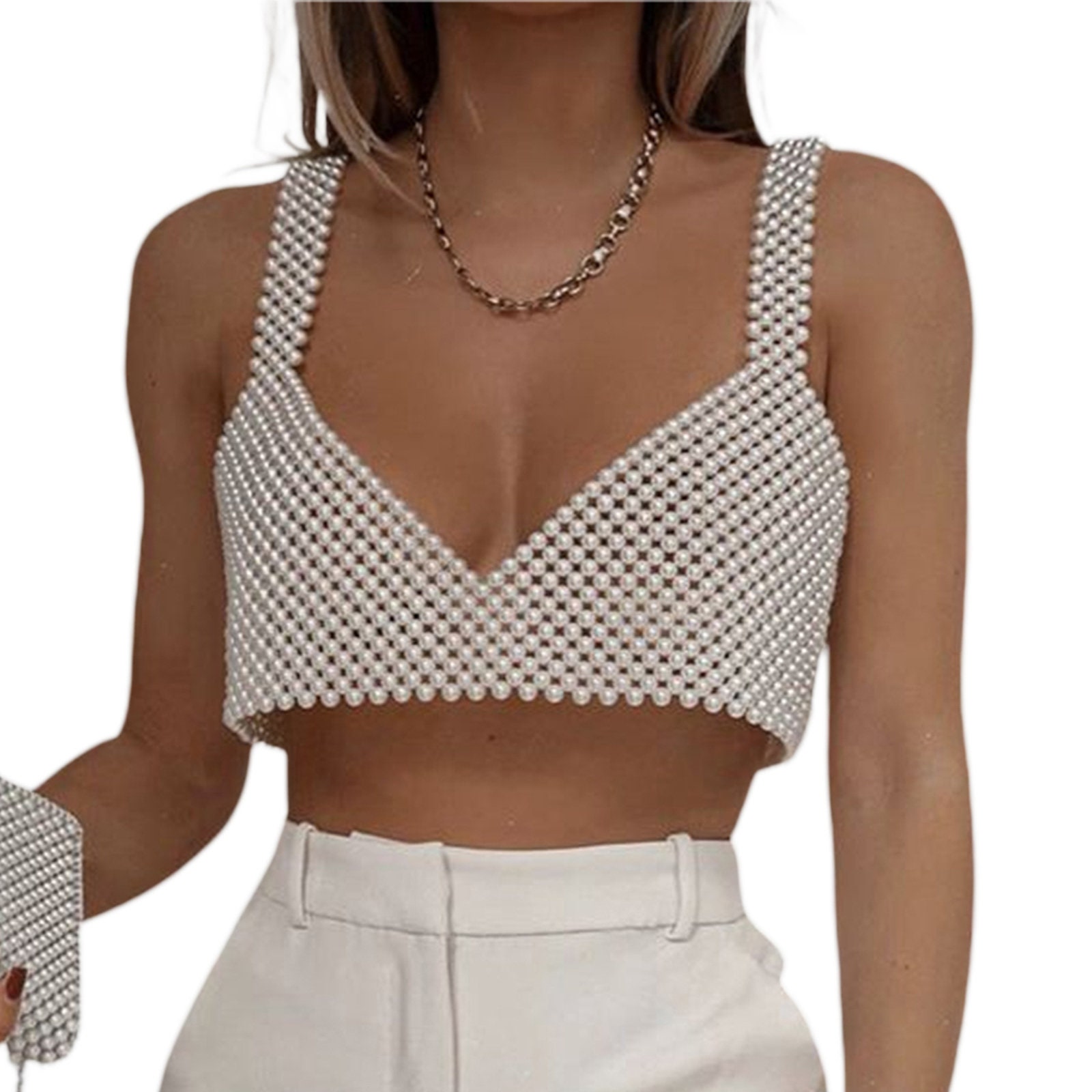 Elegant Pearl Buckle Vest