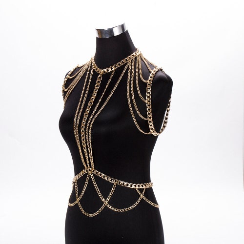 MEILIYISHI Gold Chunky Metal Body Shoulder Chain Jewelry Etsy