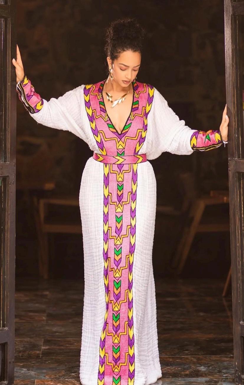 Glamorous Ethiopian Traditional Dress, Habesha kemis, Eritrean Traditional Dress, Wedding Habesha Kemis, Kaba, Message Measurements