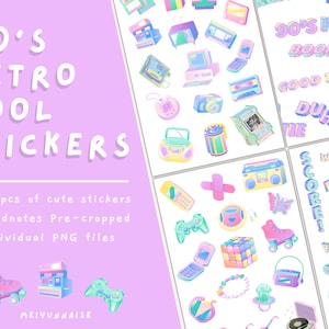 90&#39;s Sticker Set, Retro Digital Stickers for Goodnotes, Colorful Stickers for Digital Planning, Funky Sticker Set, Aesthetic Cliparts