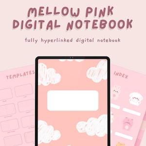 Cute Pink Digital Notebook, Hyperlinked Goodnotes Notebook, Kawaii Notebook with tabs, Cute Notetaking Templates, Planner and Journaling